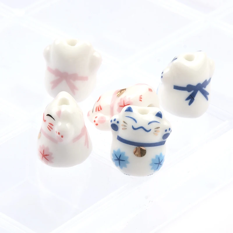 13x14mm little Lucky Cat Cute Animal Ceramic Beads vertical hole Beads For Jewelry Making DIY Bracelets Pendant Accessories
