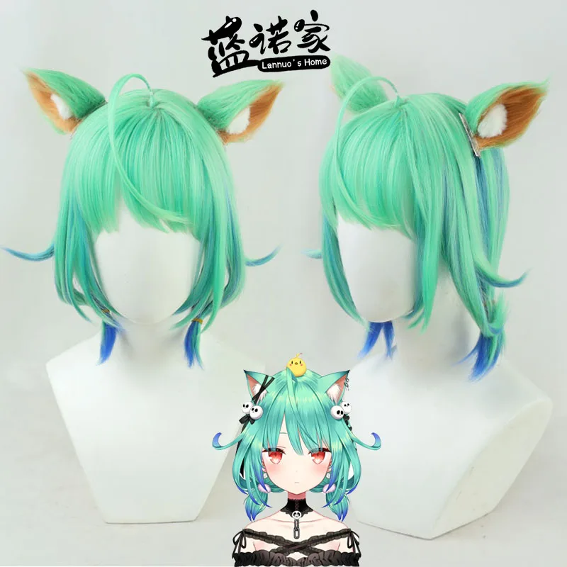 Vtuber Uruha Rushia Cosplay Wig Hololive Fantasy Heat Resistant Synthetic Pink Green Hair Wigs Halloween Costume Wigs + Wig Cap