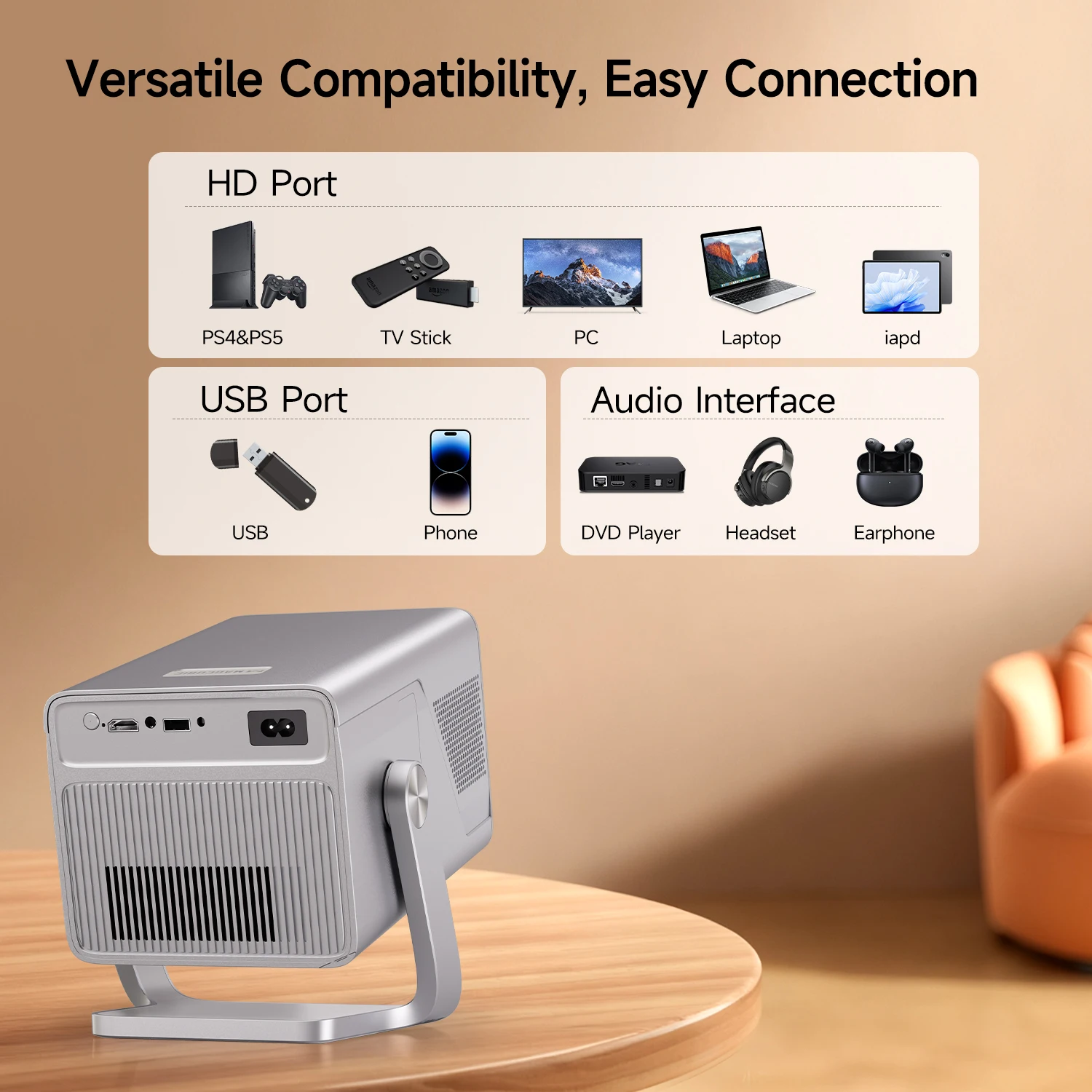 Magcubic X7 1000 ANSI 8K Smart-Projektor, 1080P mit integrierten Apps, Autofokus Heim- und Outdoor-Beamer mit Android 14 OS – Detail 10