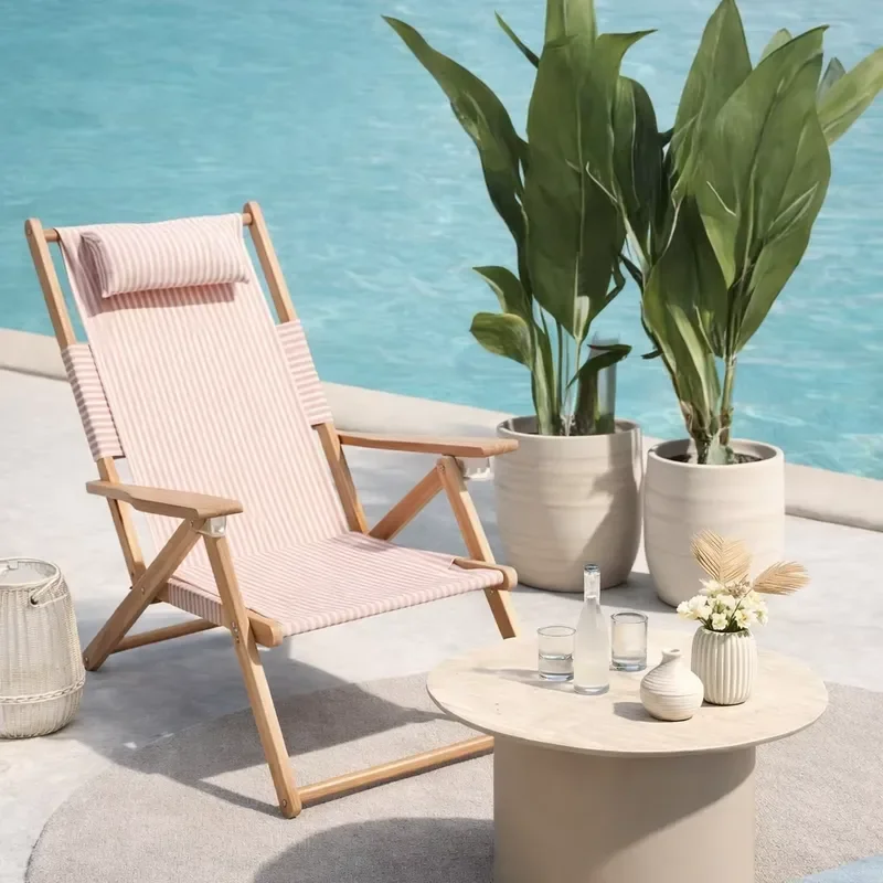 Foldable Reclining Wood Moon Beach Chair with Canopy Portable Backpack Lounger for Outdoor & Park Sun Lounging