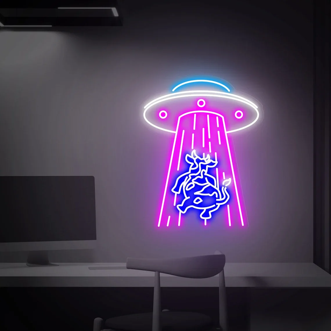 

UFO Cow LED Neon Sign Custom Cow Neon Light UFO Alien Led Light Gaming Room Bedroom Art Neon Bar Wall Decor Kids Birthday Gifts