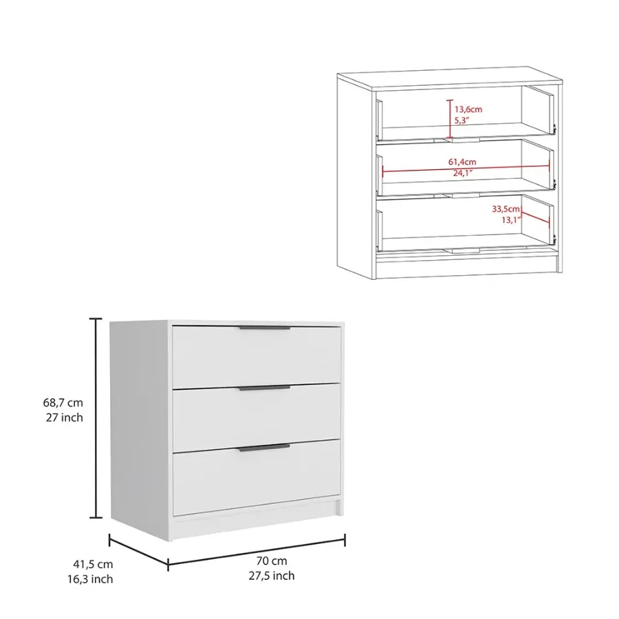 3 Drawers White Dresser Superior Top Storage Furniture