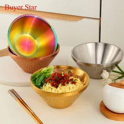 1/2PCS Creative Stainless Steel Salad Ramen Noodles Bowl Korean Tableware Soup Fruit Golden Bowls Double Layer Kitchen Utensils