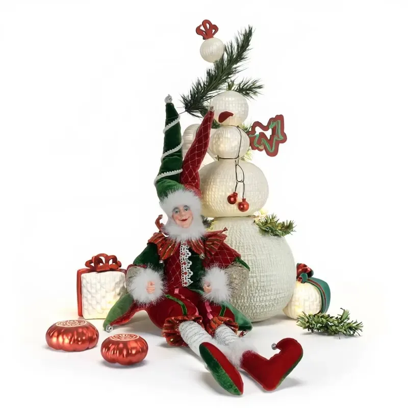 Traditional seated elven Christmas statues for Christmas decorations and festive items
