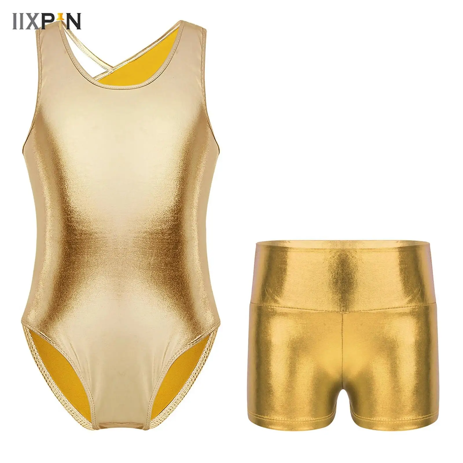 

Kids Girls Gymnastics Ballet Leotards Costume Sleeveless Open Back with Straps Glittery Dance Leotard Jumpsuit Ballet Dancewear