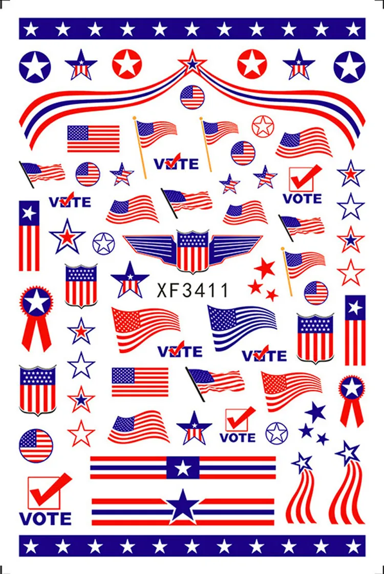 2022 New USA Nail Slider Design American Flag Nail Stickers National Independence Day Decals 8 Types DIY Decorations