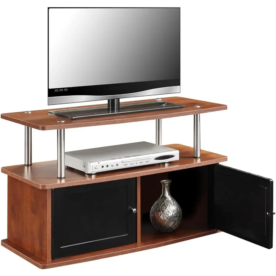 TV Stand with Cabinets for Living Room, Cherry Woodgrain Finish MDF, Warm Brown, Space-Saving Design with Concealed Storage