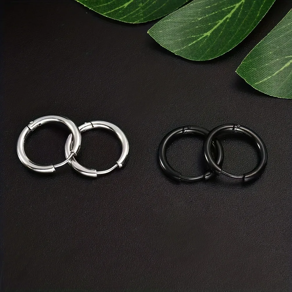 3 Pairs Stainless Steel Ball Decor Hoop Earrings For Men, Hip Hop Unisex Beads Circle Earrings