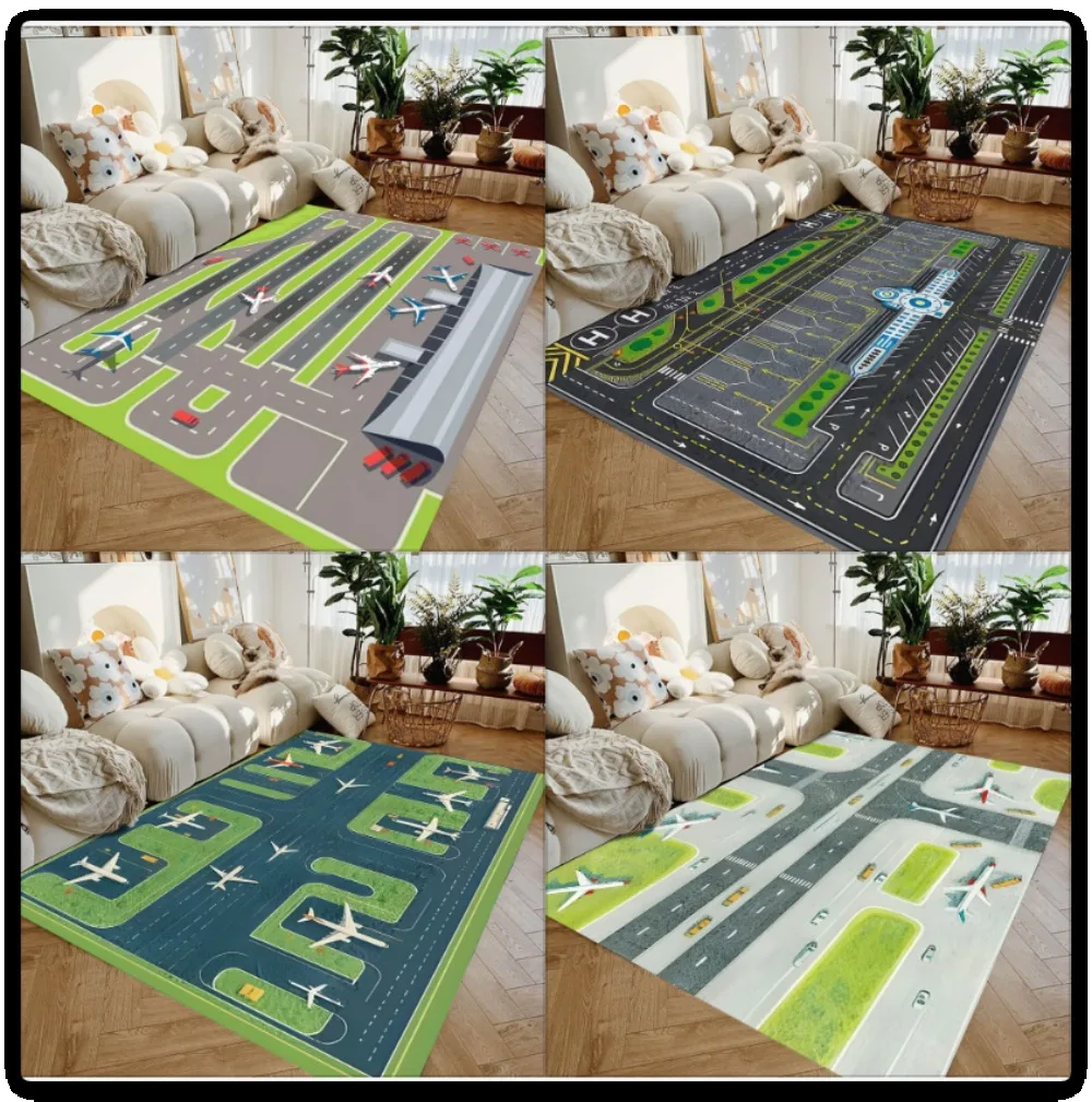 Airplane Play Mat Educational Airport Carpet Toy Runway Rug for Kids Imaginative Play Bedroom Living Room Floor Mat area rug