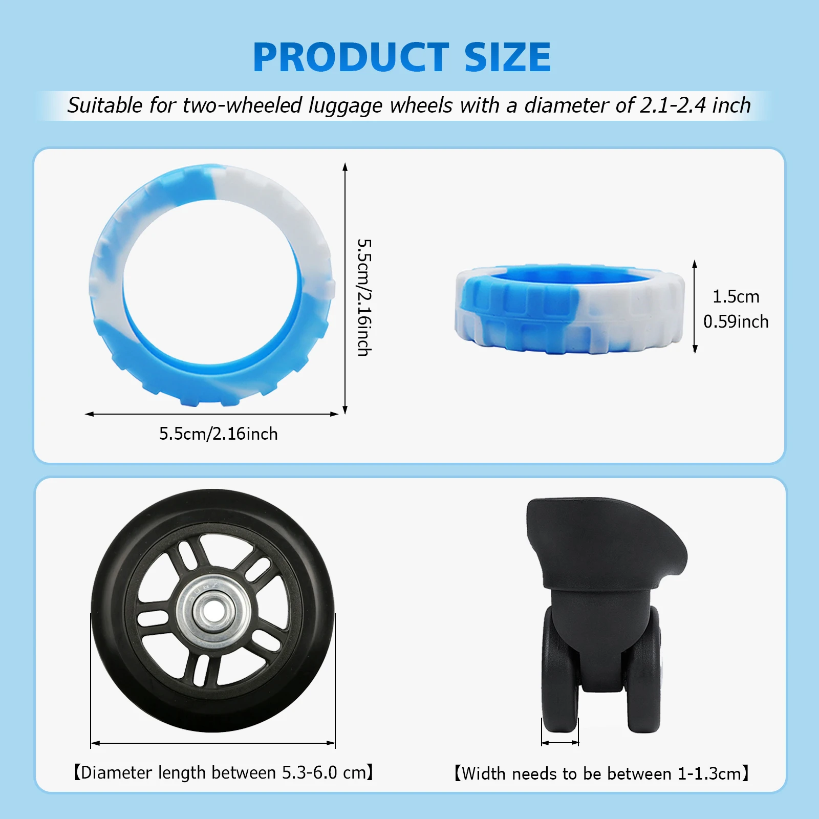 8pcs Luggage Wheel Covers for 2-2.4\'\' Swivel Wheels, Luggage Caster Protectors Silicone Carry on Luggage Protective Cover