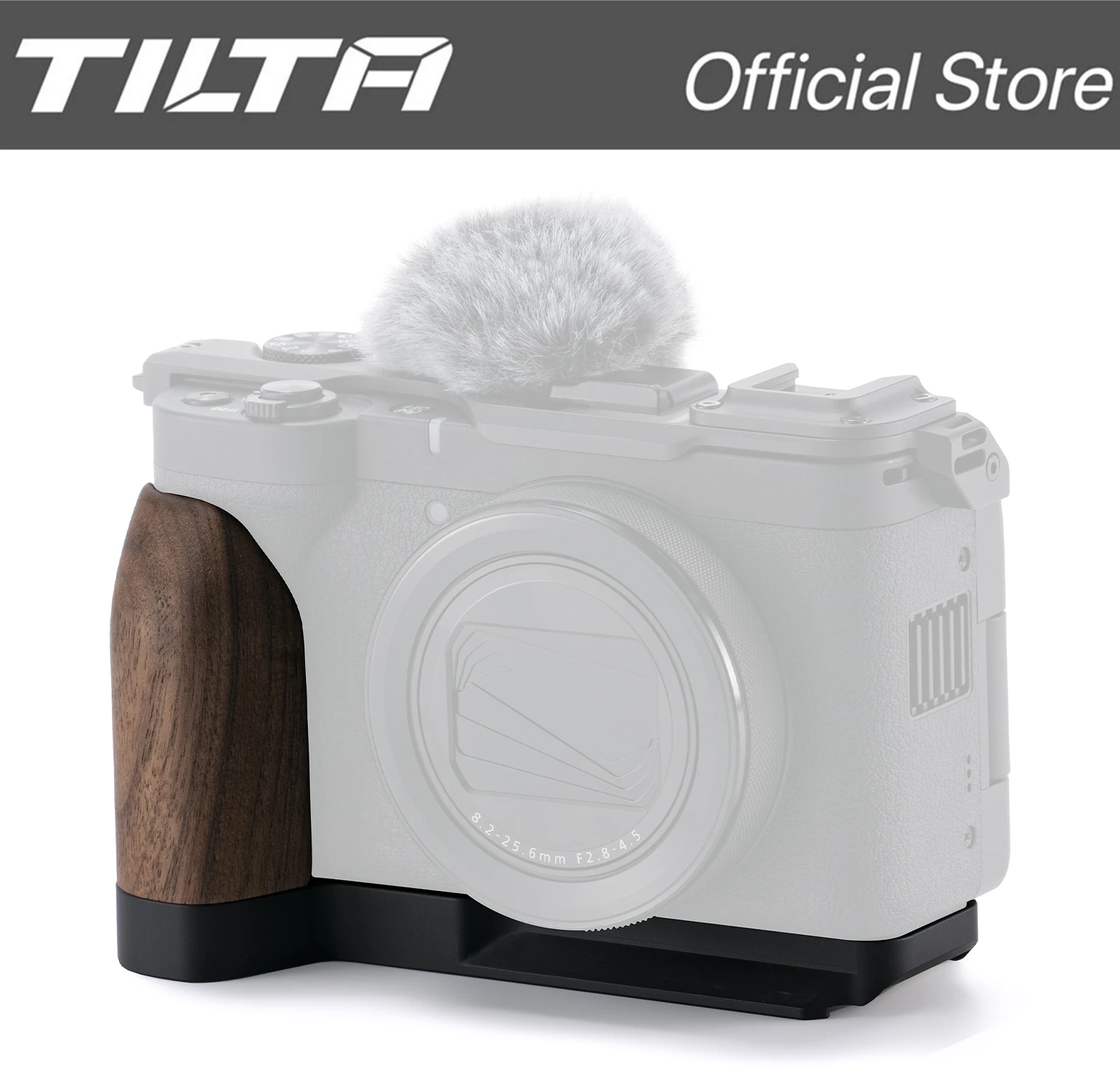 TILTA Vintage camerakooi voor Canon PowerShot V1 basisset - zwarte microfoon voorruit bovenplaat montagebasisplaat met houten