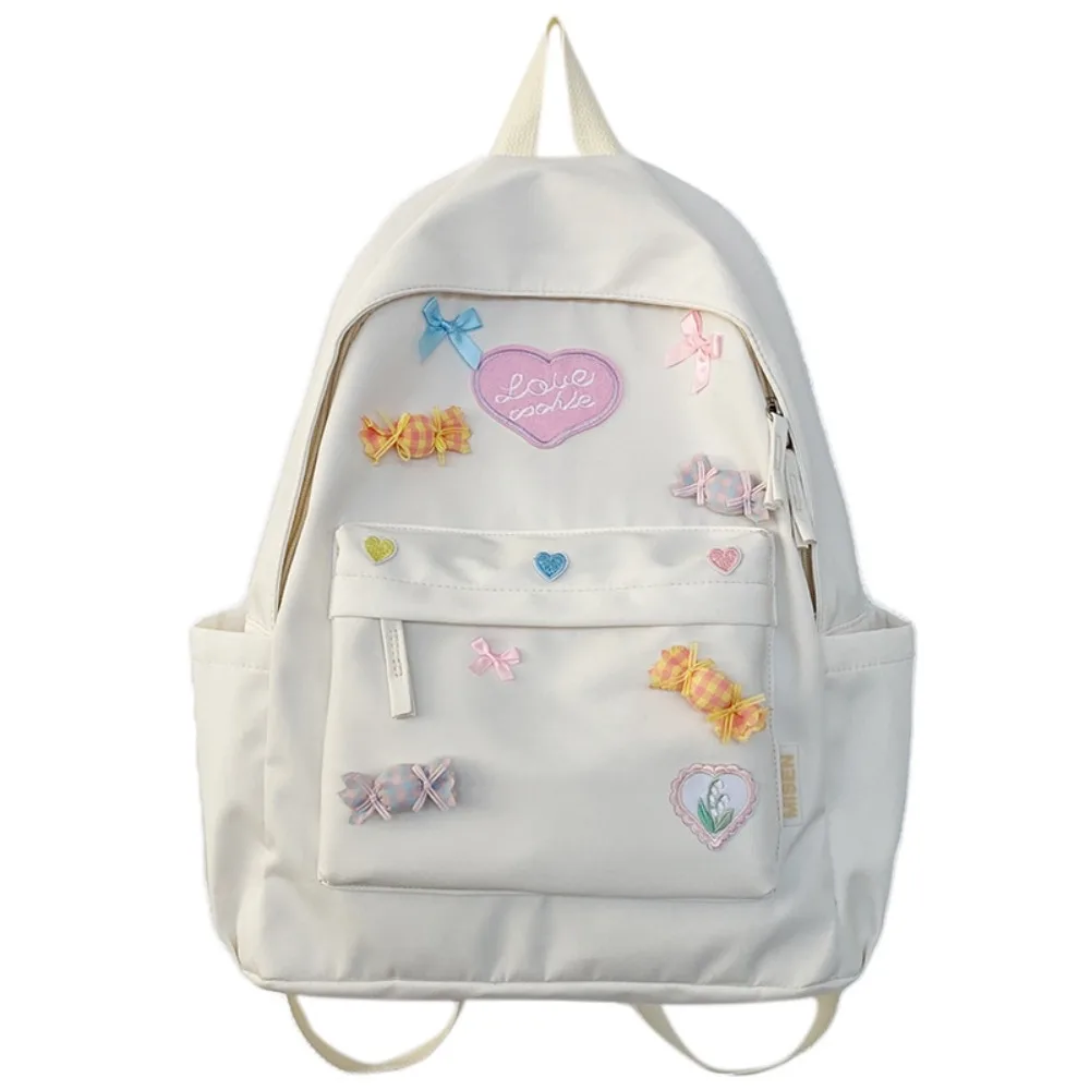 Sweet College Style Students Backpack Cute Bow Nylon Women's Backpack Large Capacity Shoulders Bag Travel