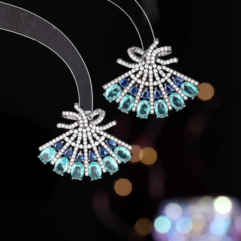 

Bohemian Stylish Black Tone Ribbon Blue Fan Shaped Stud Earrings for Women Girl Daily Wear