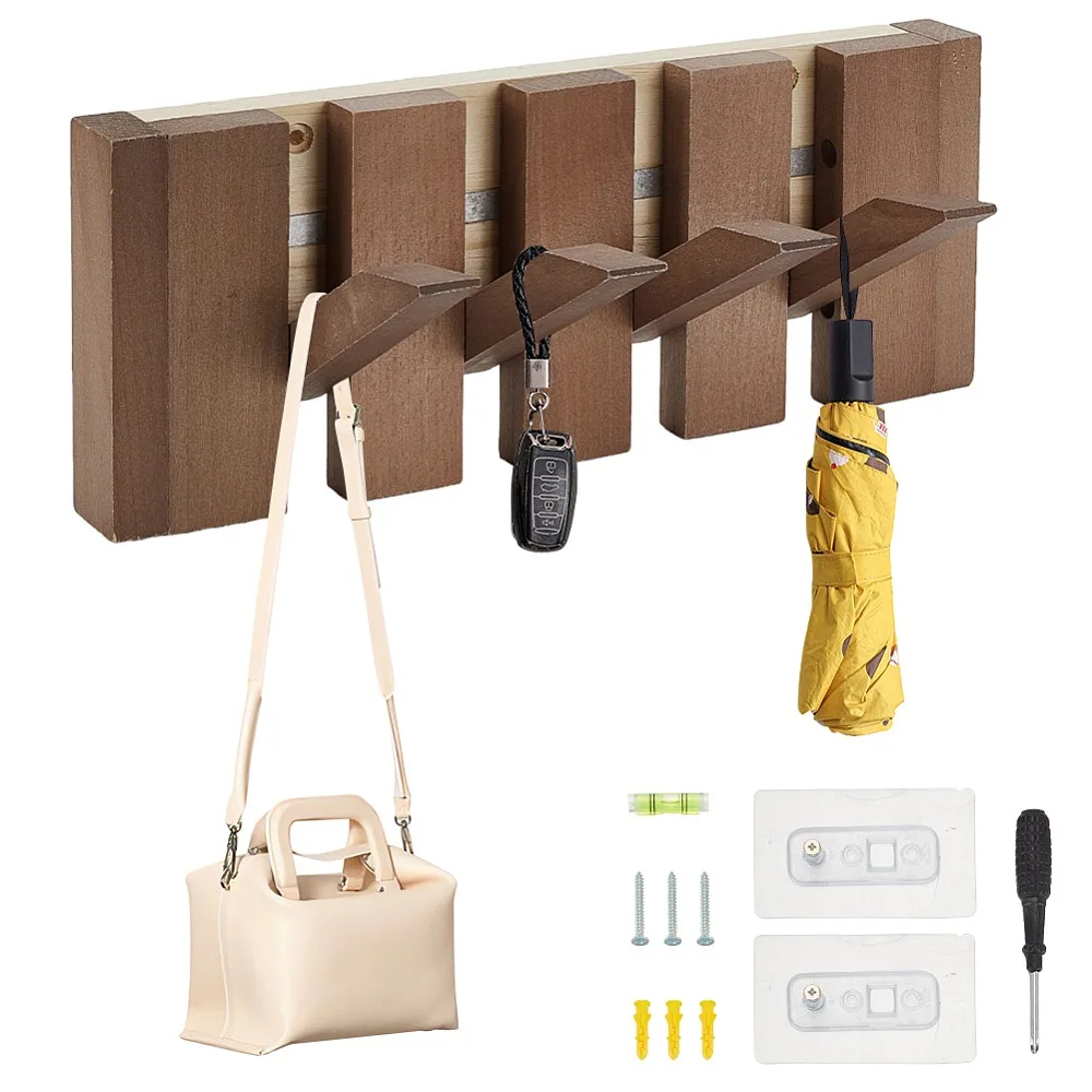 

1set Wood Piano Key Shape Hanger Hook Wall Clothes Coat Hook with Screw BurlyWood 152x320x34mm