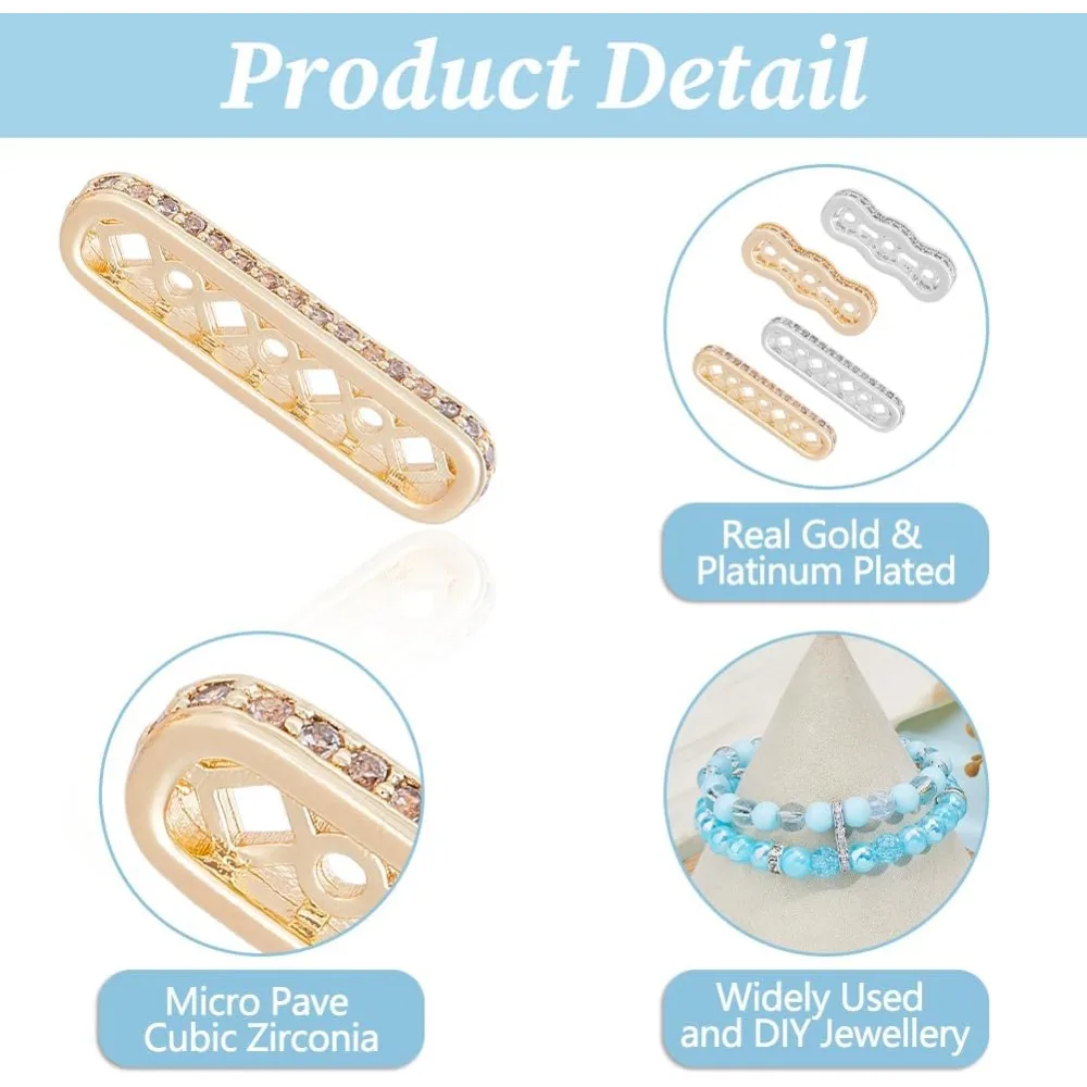 8 قطعة قضبان فاصل زركونيا النحاس مستطيل فاصل بار الخرز موصلات 3 حفرة متعددة السواحل وصلات للمجوهرات #4