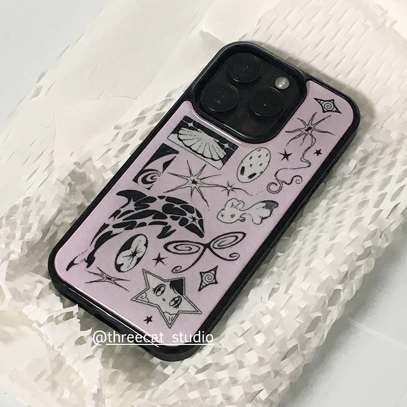 Coreano ins arte rosa y2k picante menina oceano sonho golfinho bonito kawaii caso de telefone para iphone 16 15 14 13 12 11 pro max mais capa