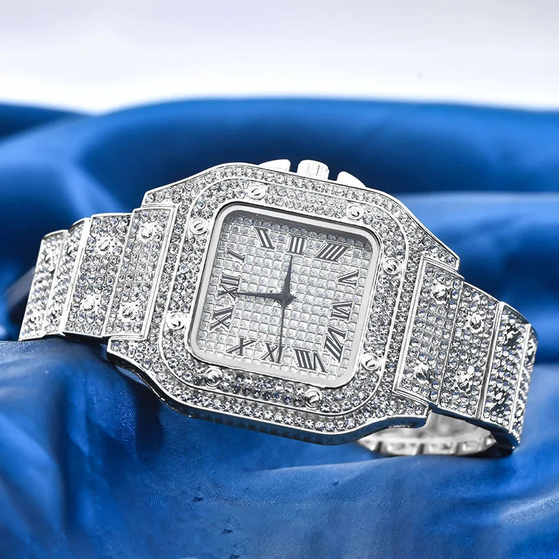 Luxury Classic Golden Men's Steel Strap Roman Scale Rhinestone Calendar Quartz Watch Fashion Male Wristwatch Relogio Masculino