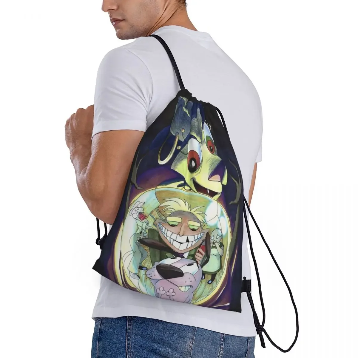 Custom C-Courage The Cowardly Dog Drawstring Bag Women Men Lightweight Sports Gym Storage Backpack