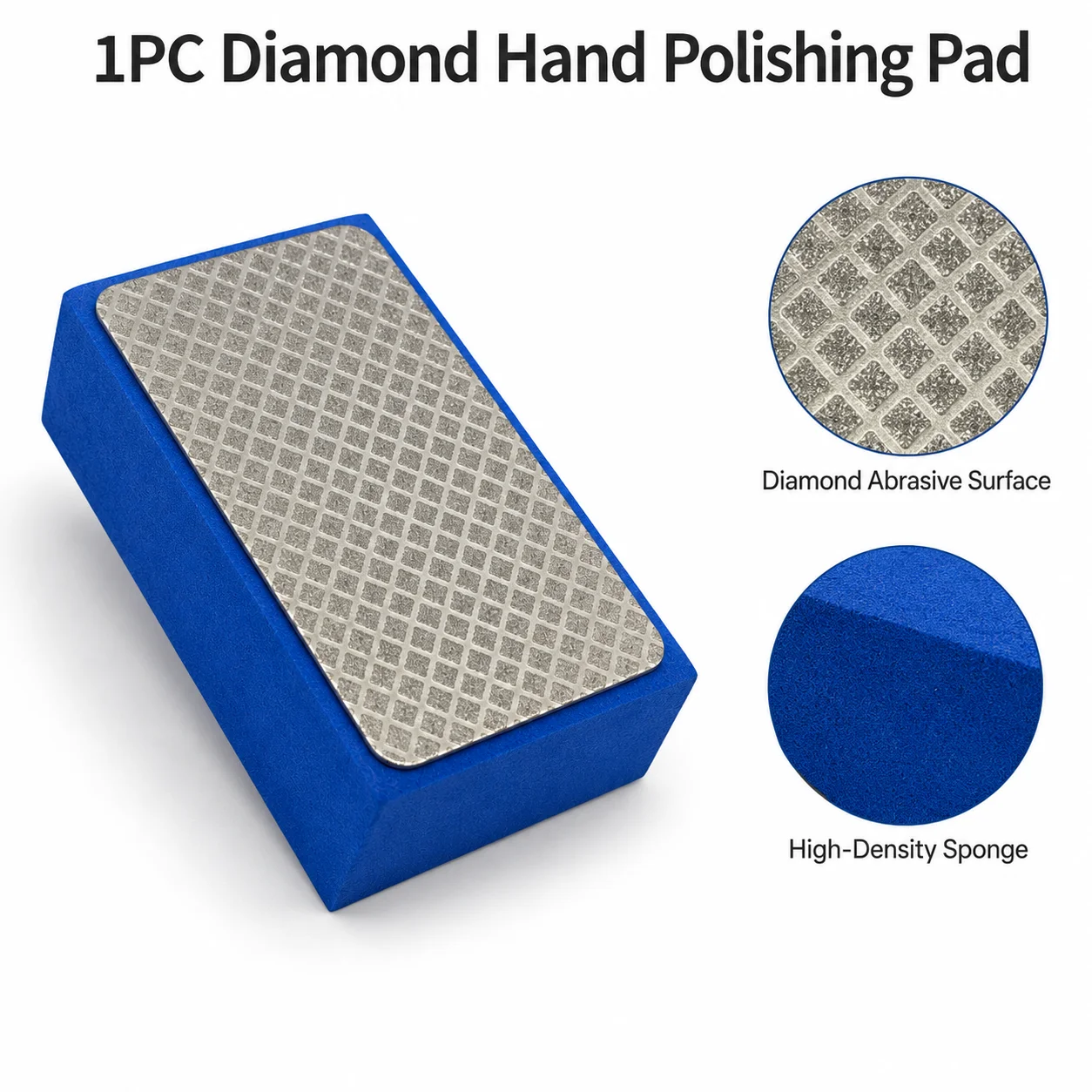 200 Grit Diamond Hand Polishing Pad, Foam Backed Abrasive Block for Glass Tile Mirror Edge Grinding Smoothing
