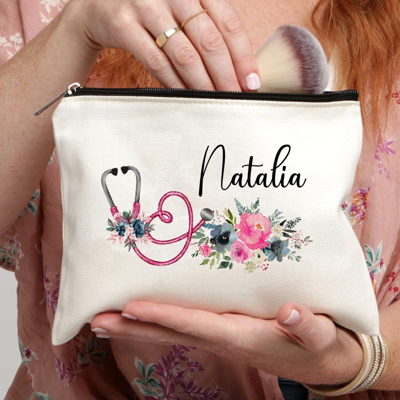 Personalized Nurse Storage Bag Zipper Canvas Pouch Office Supplies Pen Case Wallet Customized Name Cosmetic Bags Gift for Nurses