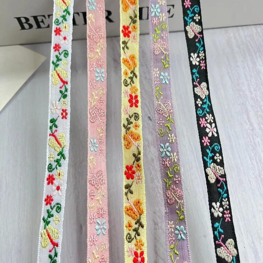 20 Yards/lot Ethnic Style Webbing Woven Jacquard Ribbon Butterfly flowers for Garment accessories  LS-2221 Width 1 CM