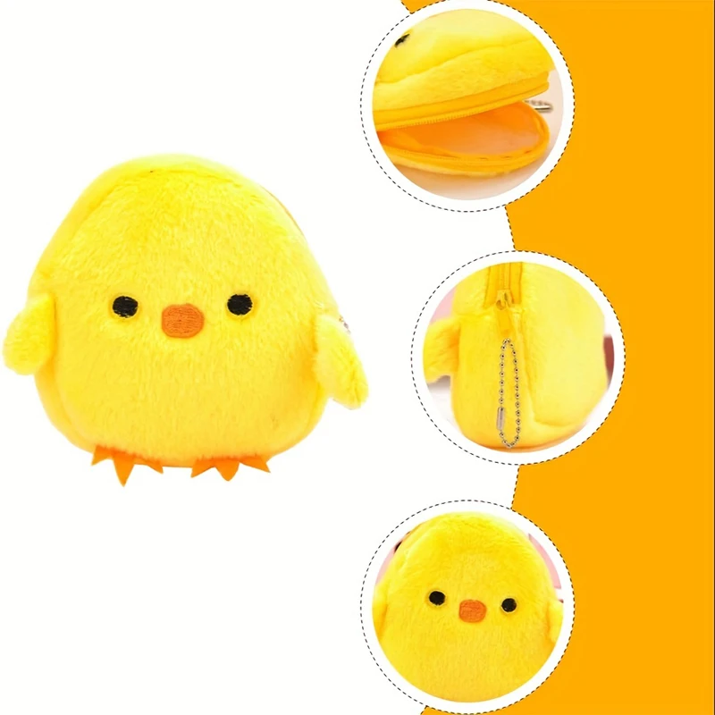 Kawaii Chick Coin Purse Mini Coin Storage Bags Cartoon Animal Plush Wallet with Zipper for Women Girls Convenient Storage Bag