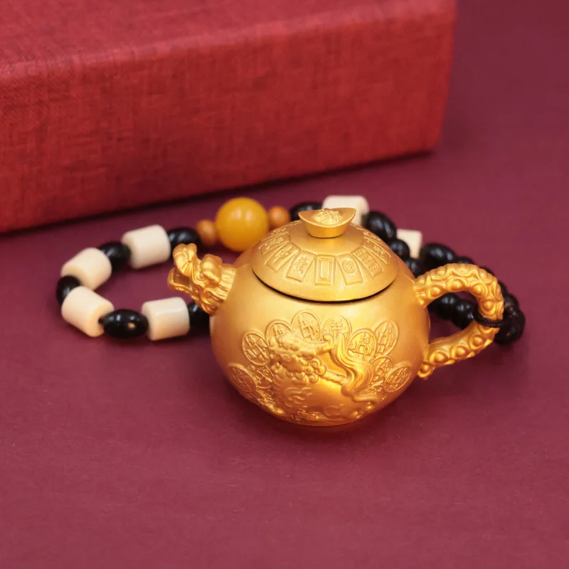 Brass Kettle Mini Pixiu Small Teapot Instantly Turning Handle Piece Mahjong Craft Ornament
