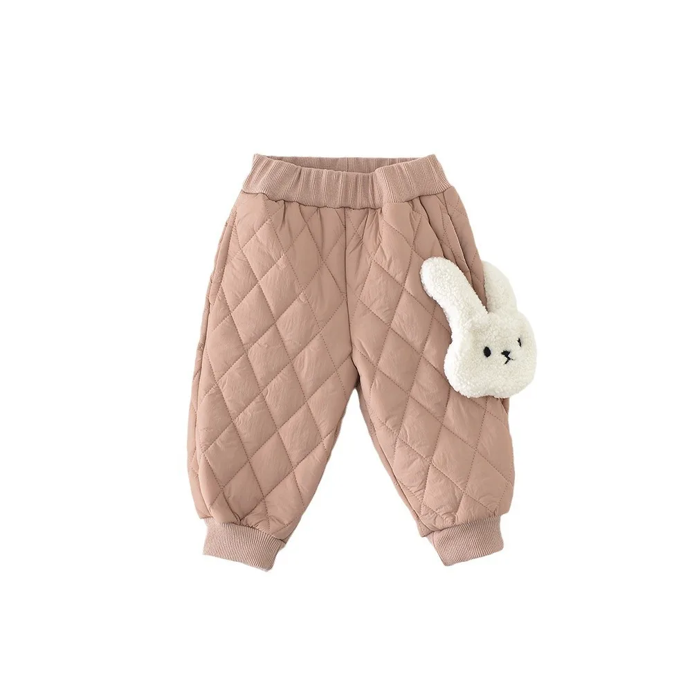 Winter Baby Girls Pants Cotton Padded Cartoon Rabbit Patched Solid Warm Infant Girls Trousers Exterior Cute Toddler Girl Pants