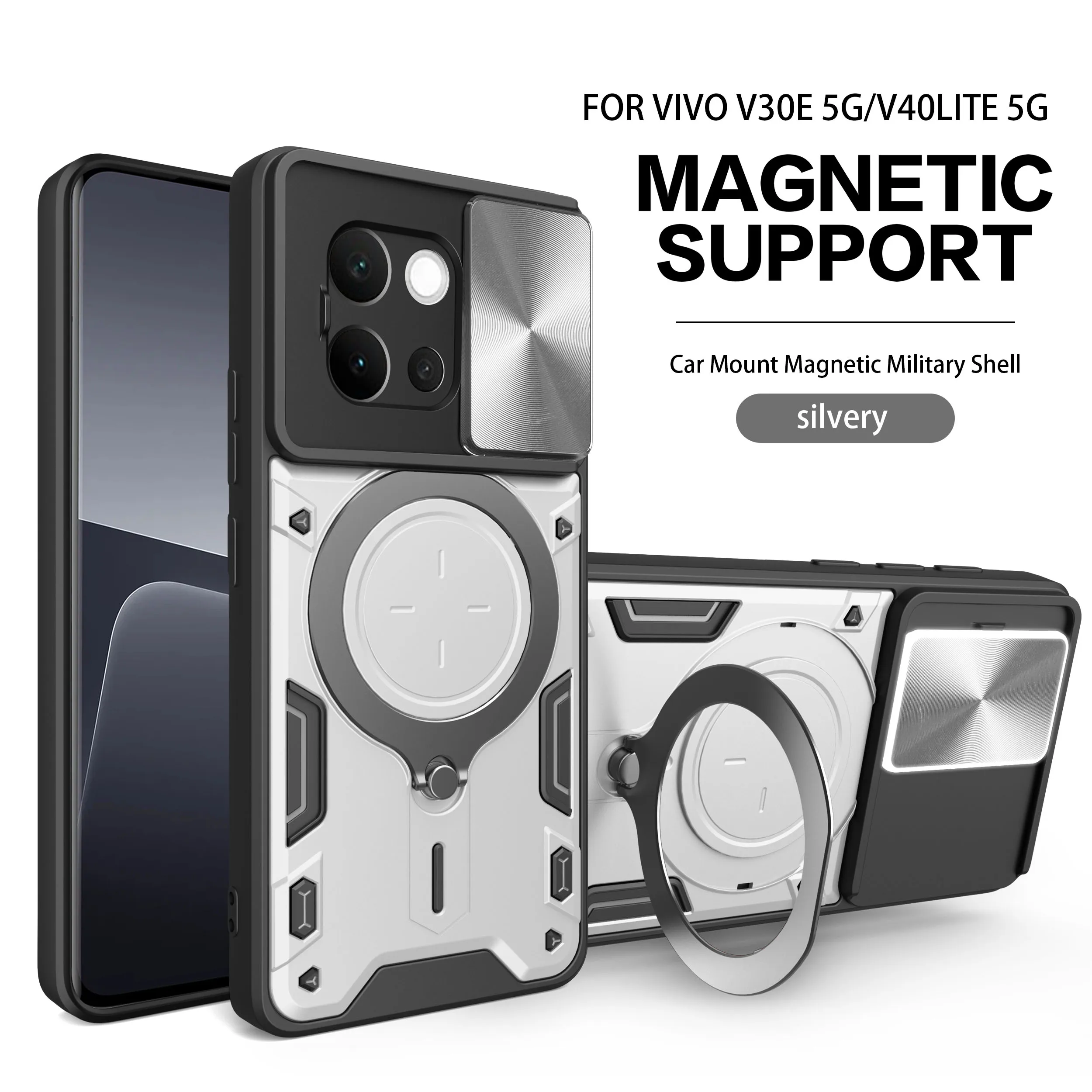 Etui do vivo V30e 5G Slide Camera Car Mount Magnetic Holder Slicone Hard Armor Shockproof Phone Cover vivoV30e V2339 Shell