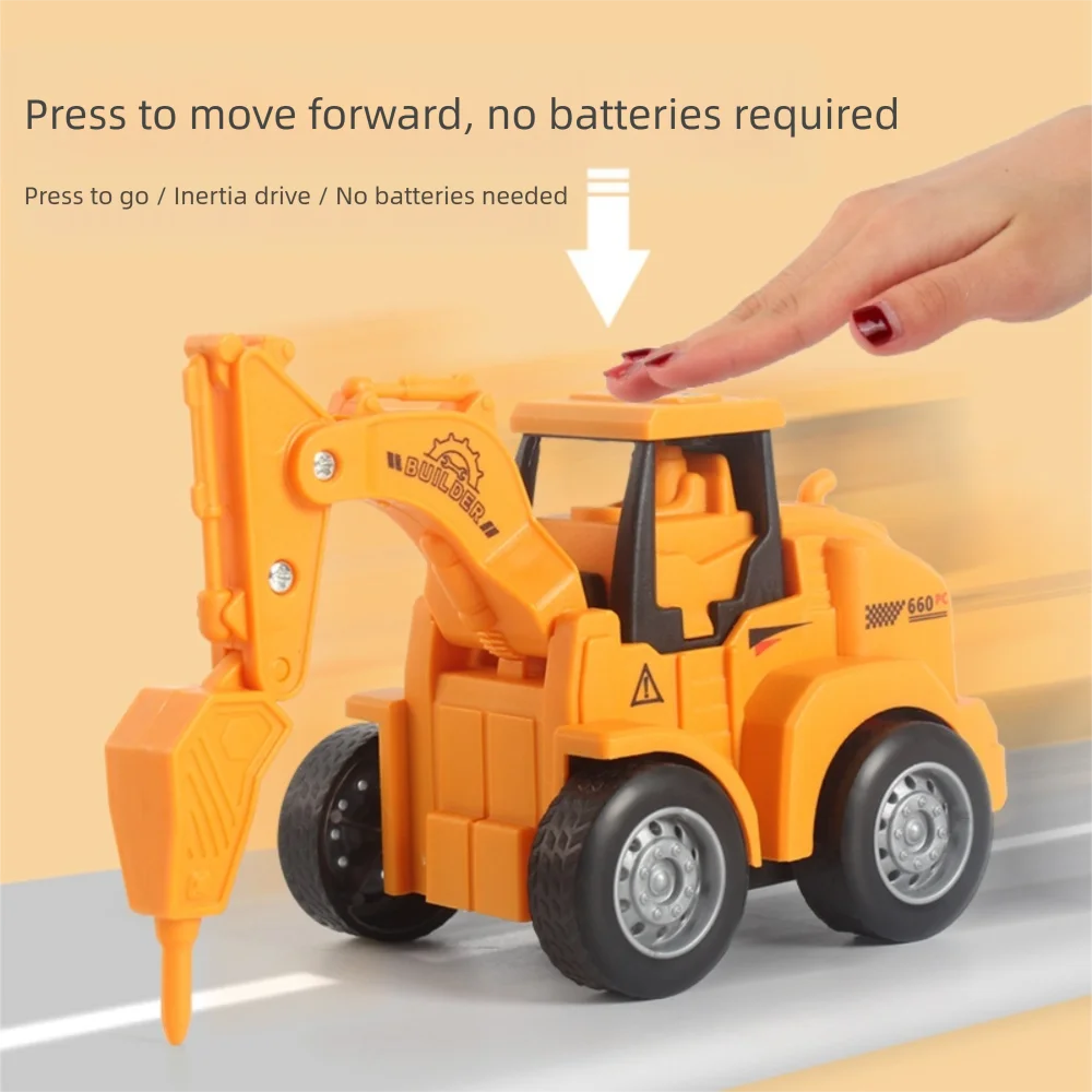 High Quality Plastic Engineering Vehicle Model Press Sliding Simulation Model Excavator Bulldozer Children Toy