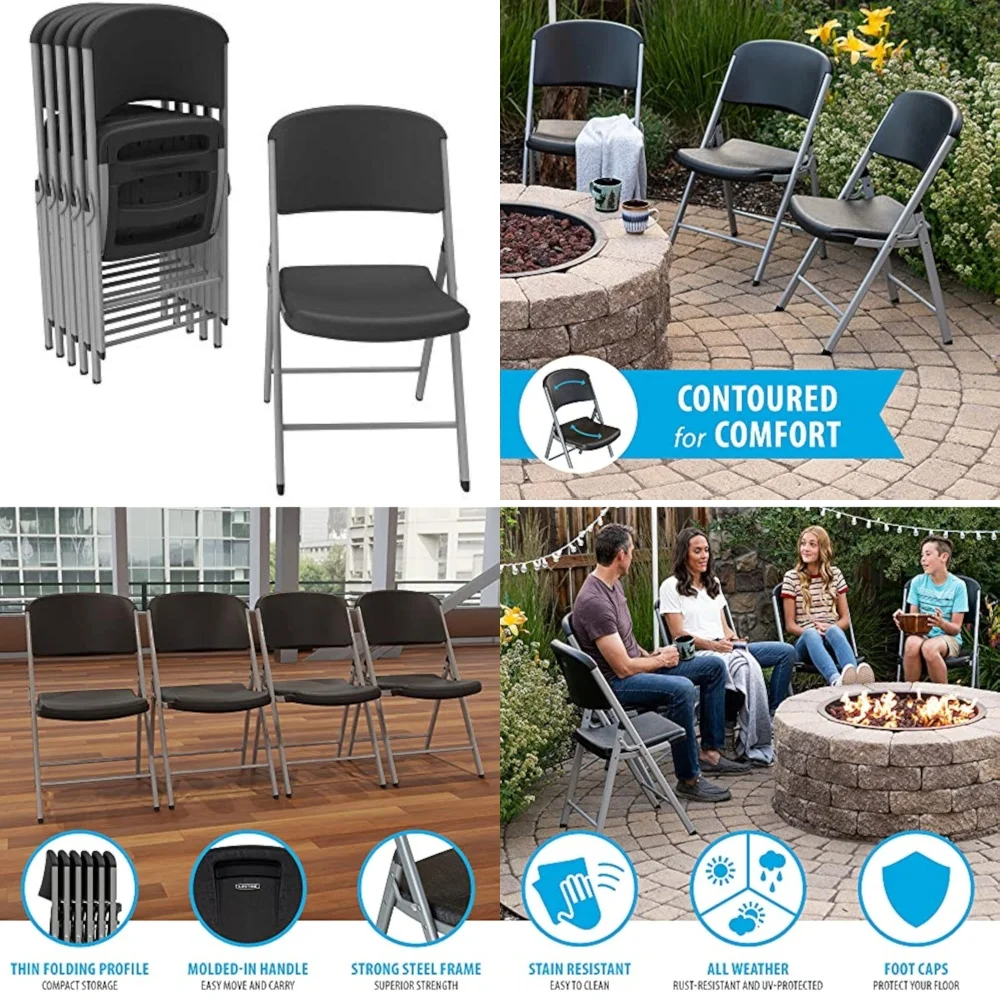 Beach ChairsHeavy Duty Folding Chairs 6 Pack Black Commercial Quality Durable Lightweight Easy Storage