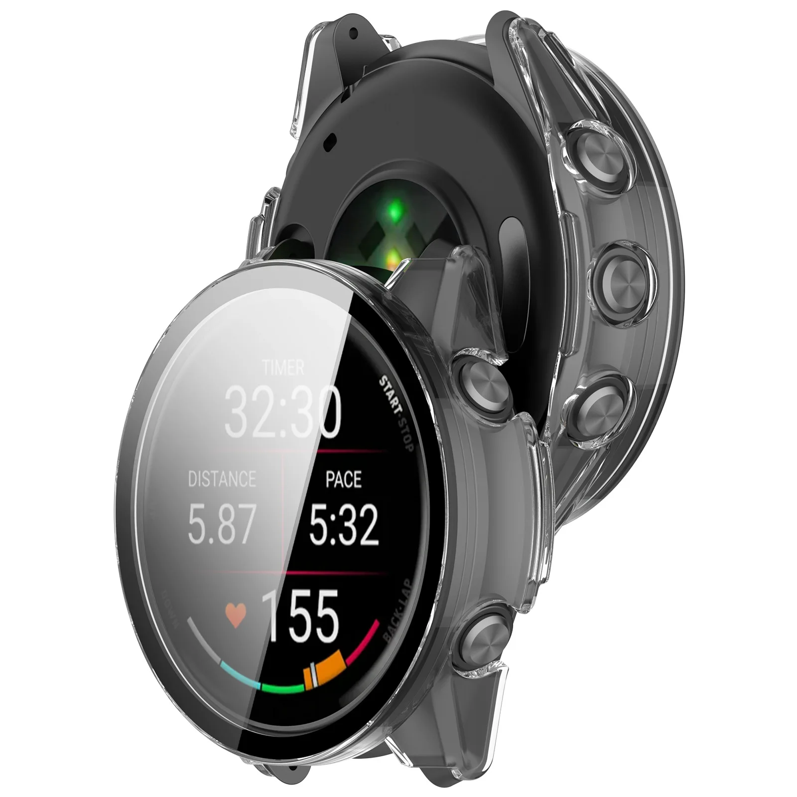 حافظة واقية لساعة Garmin Forerunner 970 الصلبة مع طبقة من الزجاج المقسى - أسود