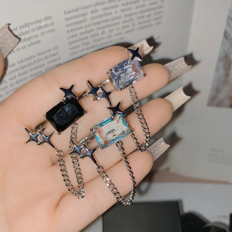 

MDLFES Moiss1nite style Design Star Chain Ring Women's 18k Plated Personalized Street Style