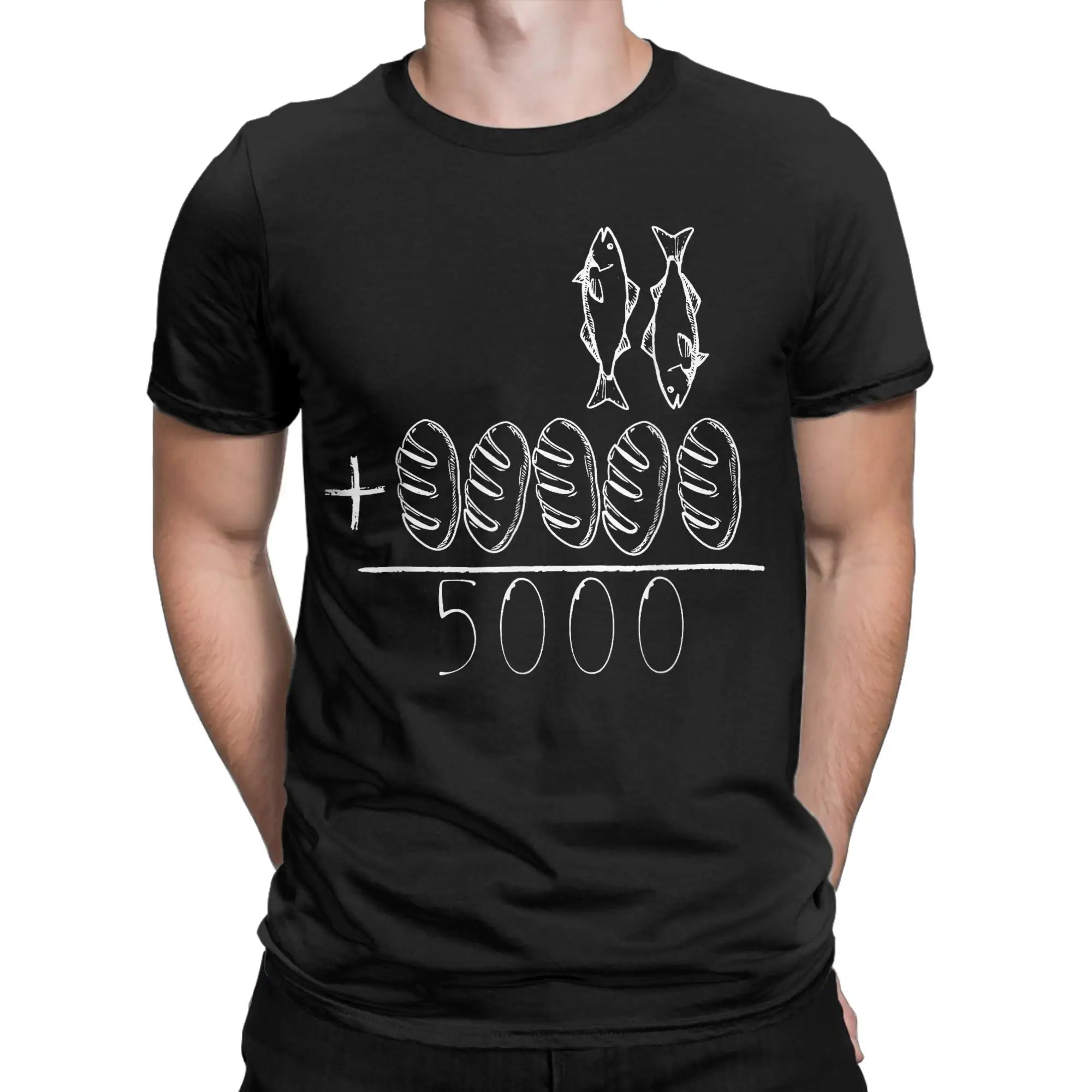 2 Fishes 5 Breads Jesus Feeds The 5000 Christian Bible Verses T-Shirt Summer Popular Tee Shirt For Men Short-Sleeve Top Tees