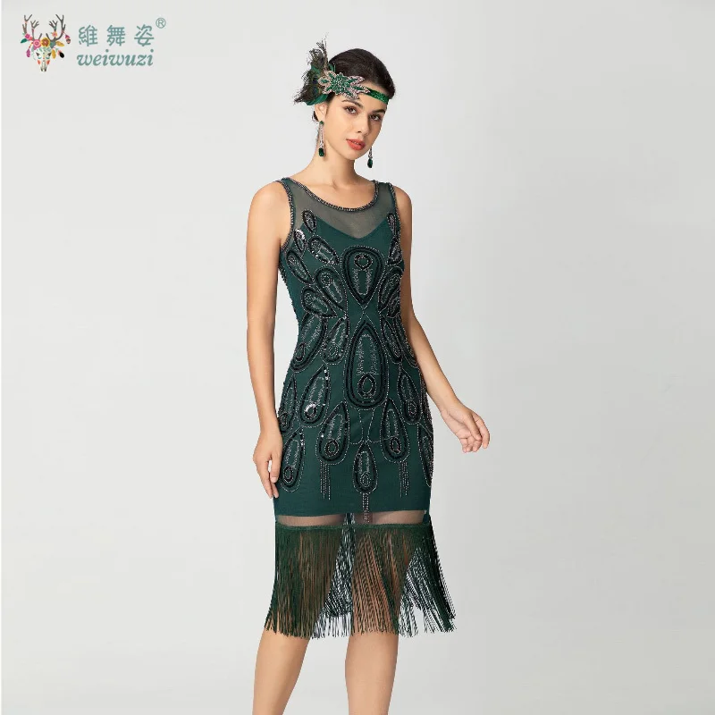 

1920s Gatsby Dress 20s Flapper Girl Fancy Retro Sleeveless Sequins Embroidered Tassels Plus Size Evening Gown Party Dance Dress