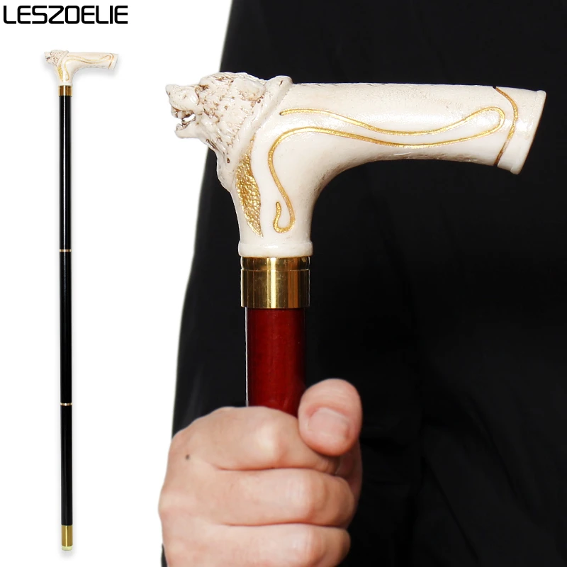 92cmの木製杖、狼の頭と金模様付き、男女兼用、ドイツ産ブナ材、お祭りやパーティーに最適
