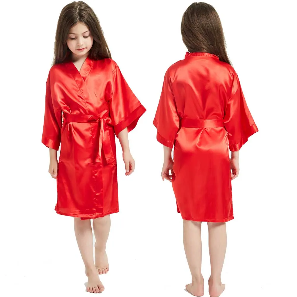 Girls Silky Satin Robes Children Pure Kimono Dressing Gown Bridal Lingerie Sleepwear Wedding Spa Birthday Party Dress Nightgowns