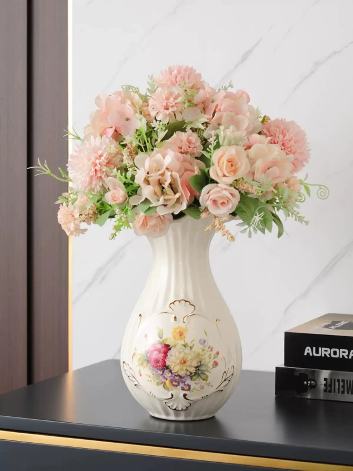 Ceramic vase 3D Stereoscopic dried flowers arrangement wobble plate living room entrance ornaments home decorations