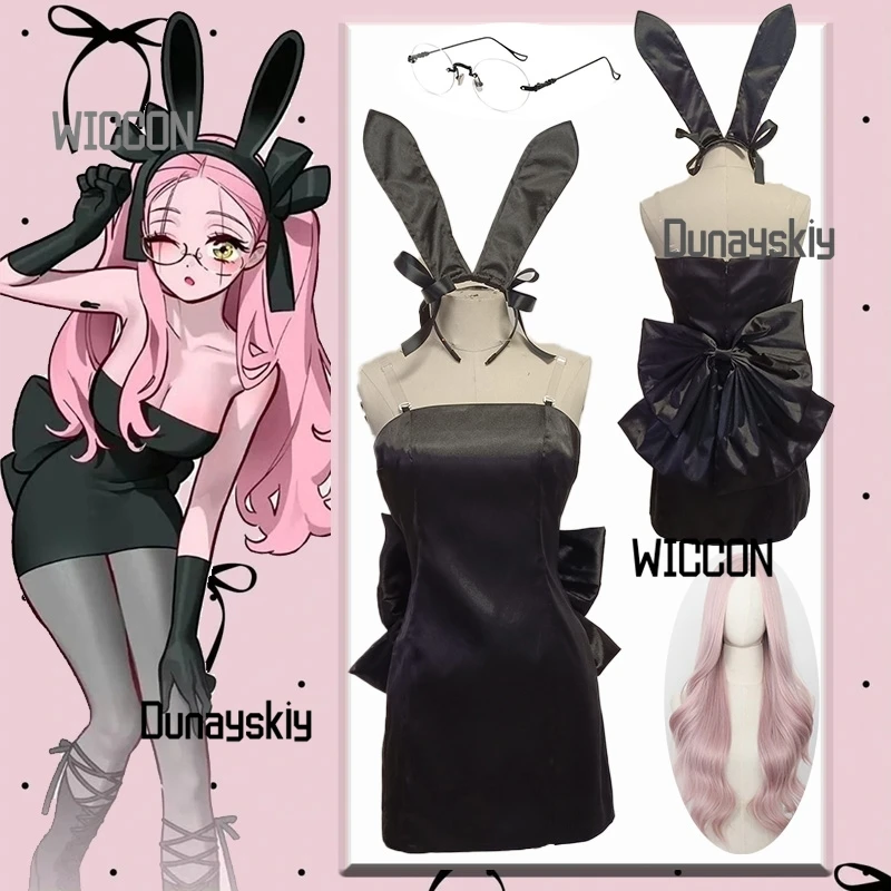 novo-palco-alienigena-mizi-terceiro-aniversario-coelho-cafe-coelho-sexy-feminino-cosplay-trajes-rosa-longo-encaracolado-peruca-vestido-preto-dia-das-bruxas