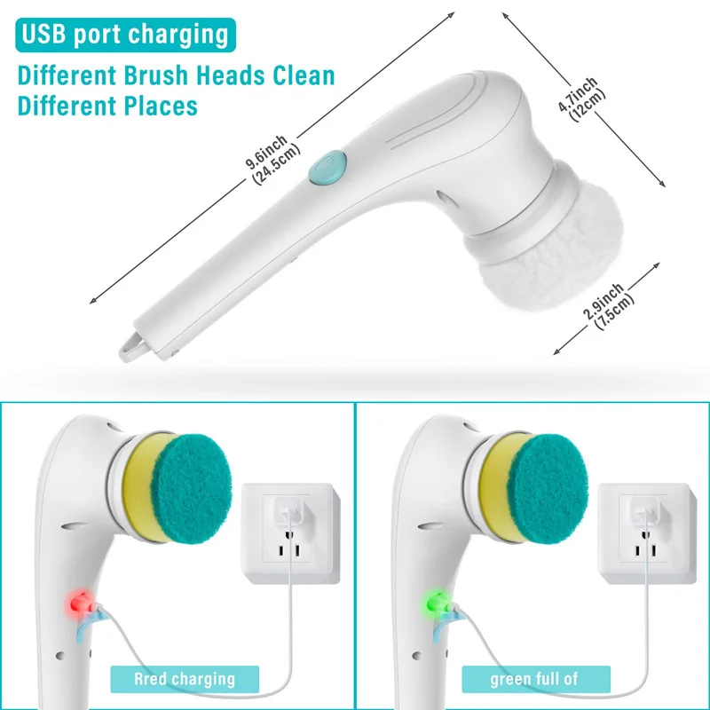 다기능 USB 충전 전기 청소 브러시, 욕실 세척 도구, 주방 청소 액세서리, 쉽게 설거지, 5 인 1