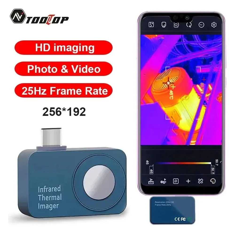 TOOLTOP T7 Android Type-C Thermal Imager 256*192 25Hz Portable Mini Industrial Thermal Imaging Camera Used with Mobile APP