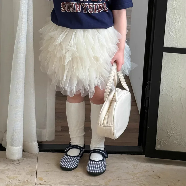 

Petal Fluffy Gauze Skirt Summer New Fashionable Solid Color Cute Sweet Casual All-match Mesh Skirt Kids Clothes