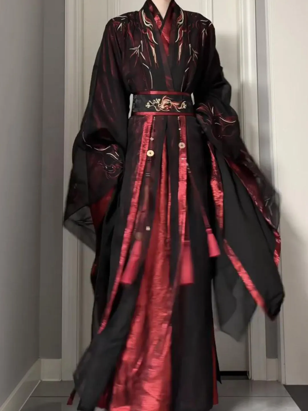 Martial Arts Style Hanfu Long Shirt Embroidered Big Sleeve Waist Seal Han Elements Men and Women Same Style Hanfu Daily