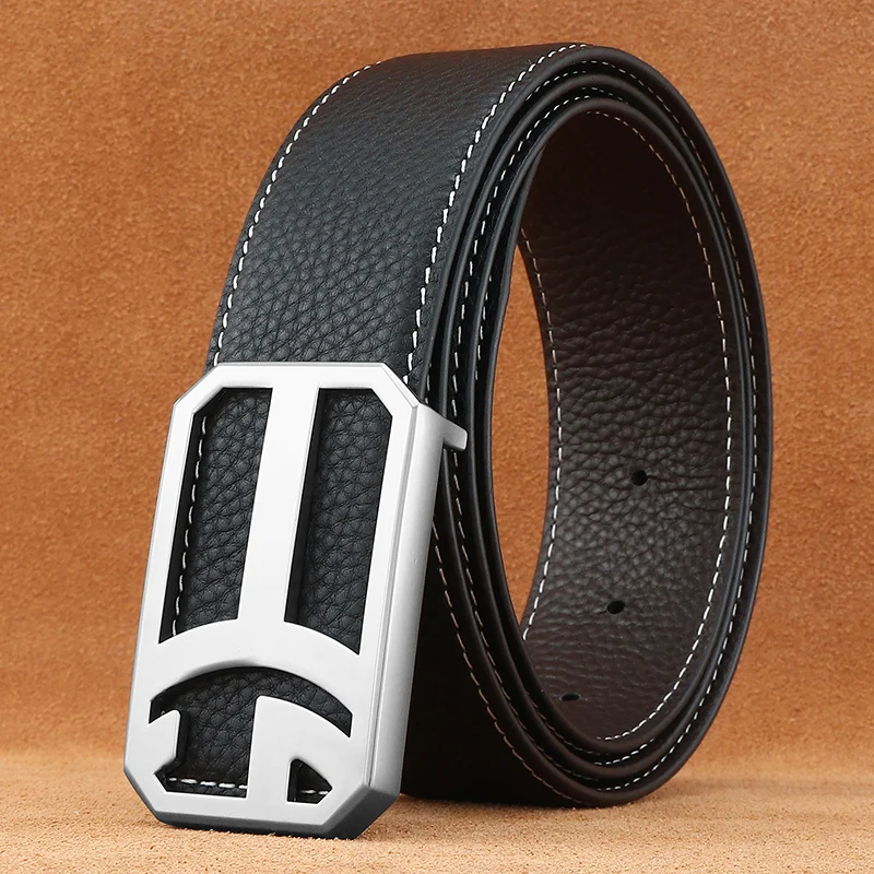 Fashion letter slide buckle belts men designer high quality genuine leather luxury younth jeans leisure ceinture homme