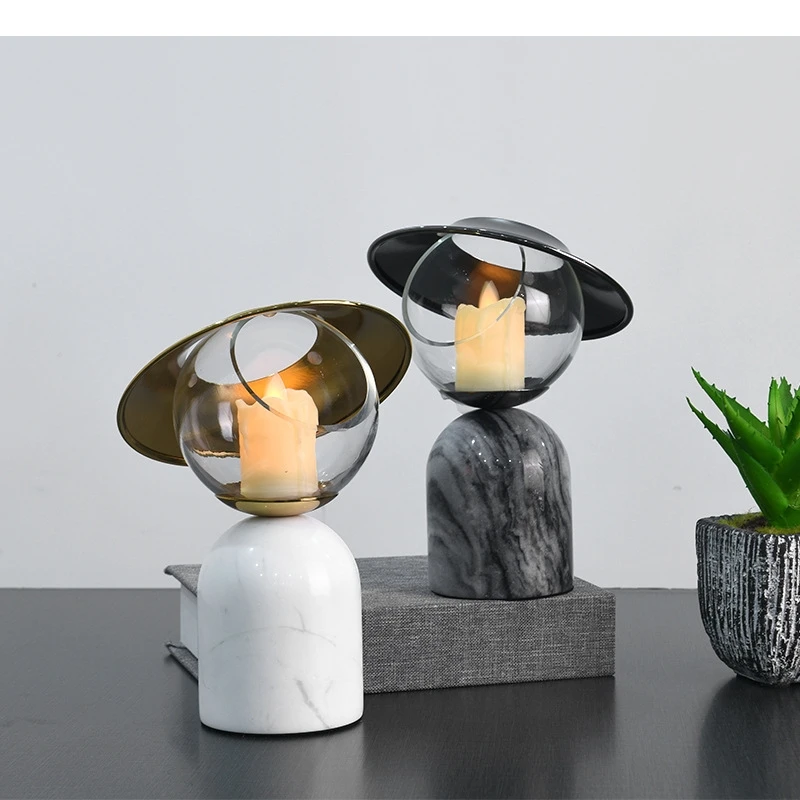 Marble Candlestick Candelabrum Planet Flying Saucer Cartoon Crafts Tabletop Ornament Home Decoration Accessories