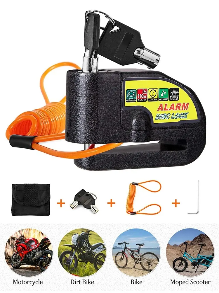 AliExpress Motorcycle Bicycle Alarm Lock Scooter Bike Anti Theft Security Disc Brake Locks 110dB Loud Warning Reminder Rope Wheel Padlock