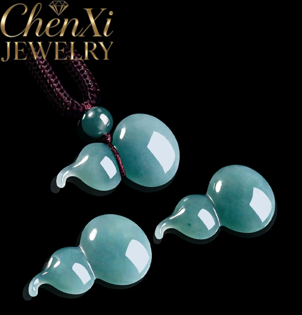 Natural A Grade Jadeite Blue Water Calabash FuLu Pendant Ice Jade Stone Pendant Vintage Chinese Style Neck High-end Gift Jewelry