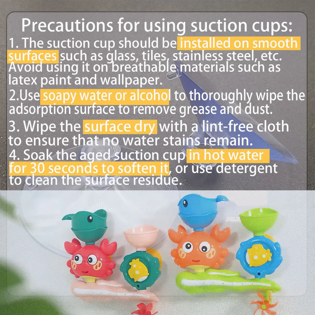 لعبة حمام الماء للأطفال تلعب في عجلة مائية على شكل سرطان البحر للأطفال، مسدس مياه على شكل زهرة ممتع في حوض الاستحمام مع كوب شفط في الحائط هدية للأطفال