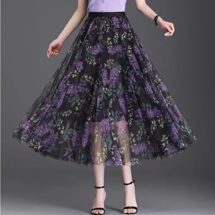 

Faionable High Waist Long Printed A-Line Skirt Ele Advanced Feeling Airy f-length Skirt Spring 2025 Seasonal Design