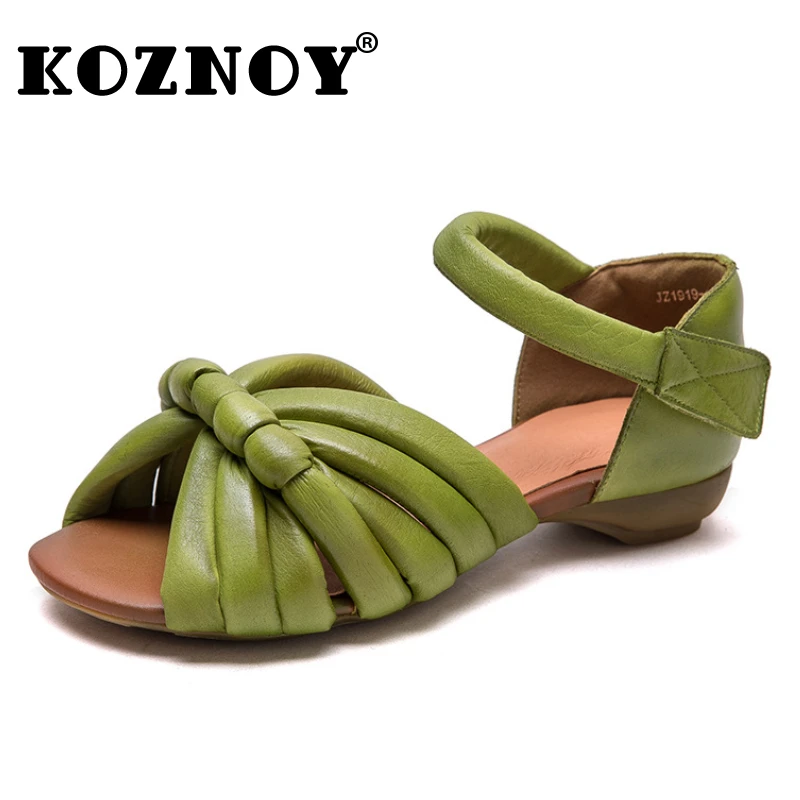 

Koznoy 2cm Ethnic Handmade Weave Genuine Leather Summer Women Hook Rubber Soft Soled Comfy Elegance Fashion Ladies Shoes